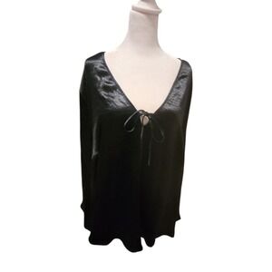 NWT Ava & Viv Size 3X  Flared Long Sleeve Black Satin Blouse, Shimmery Black Top